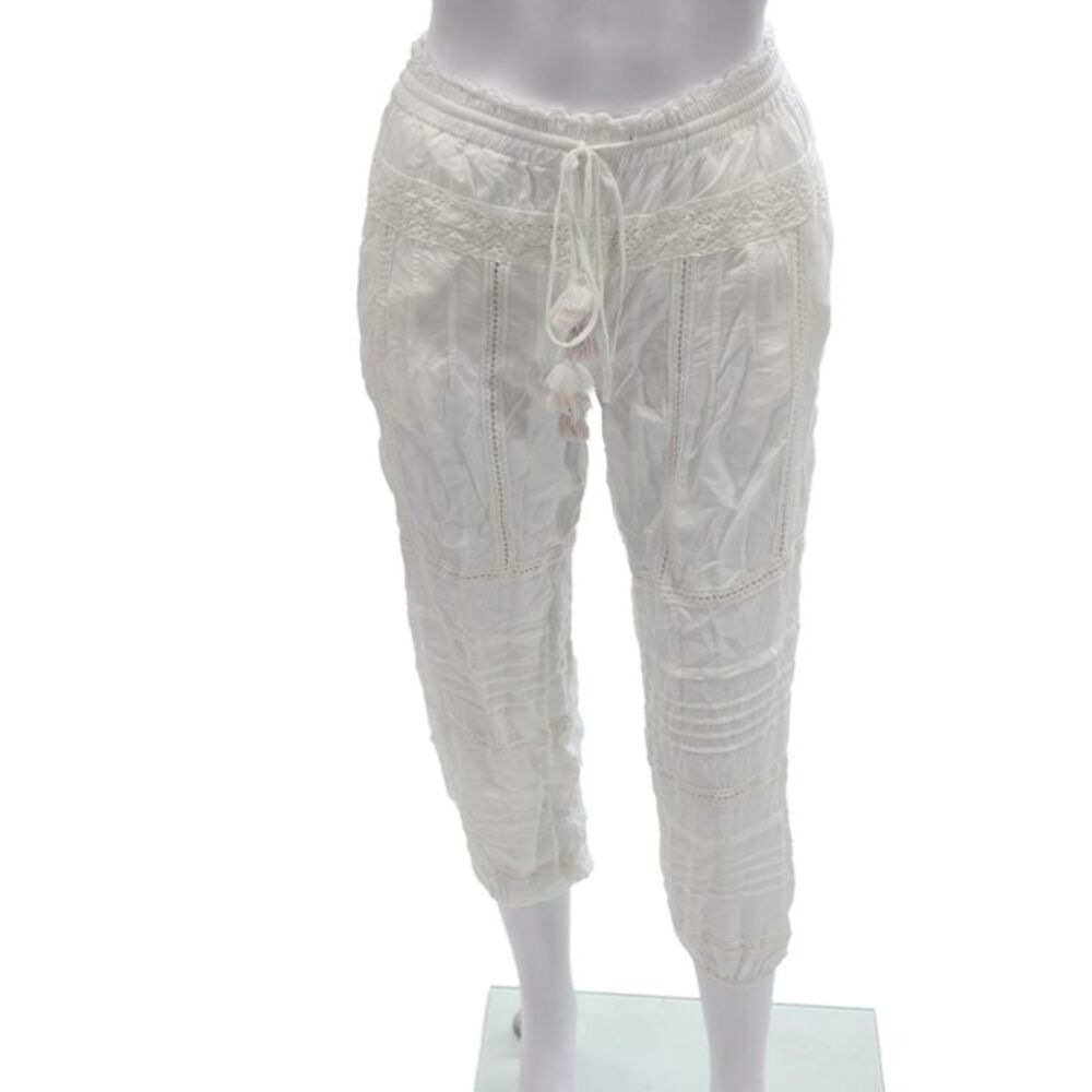 YFB Womens Capri Cropped Pants White Cotton Drawstring Size XS